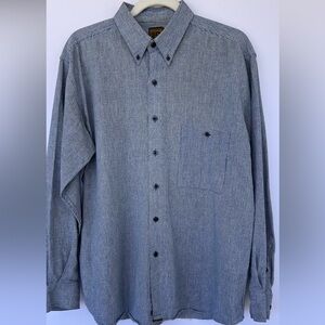 Bruno B Men’s Linen Button Down Shirt Long Sleeves Navy/White Micro Print Large
